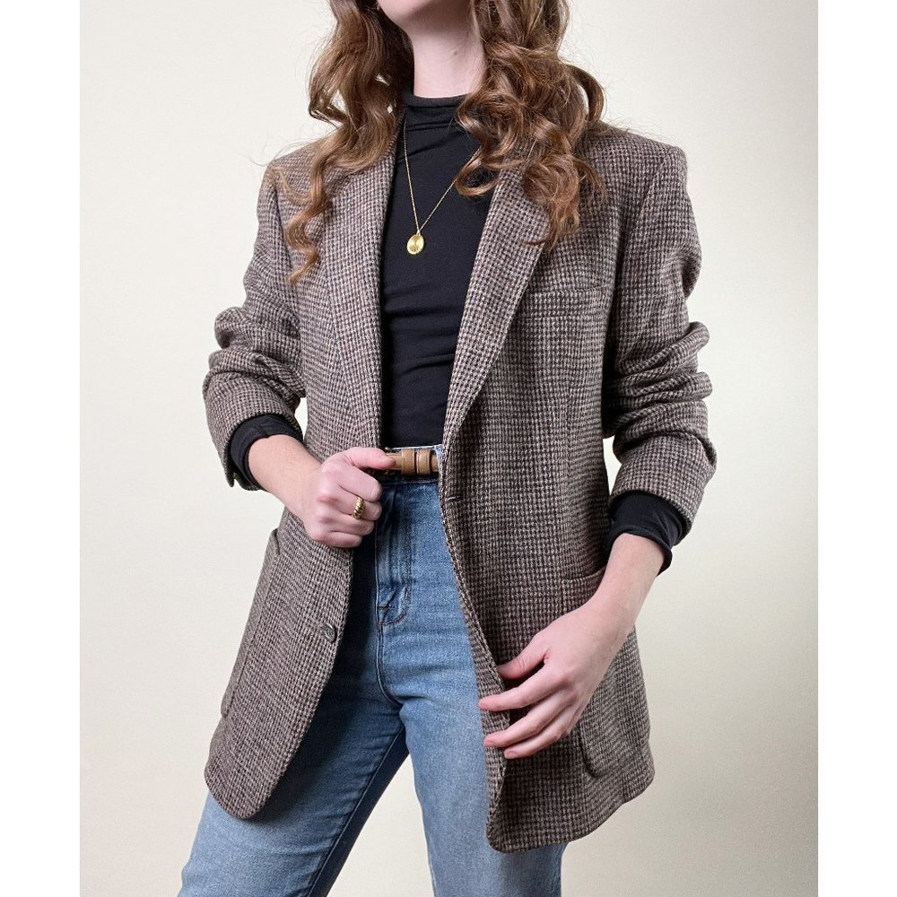 Vintage Union Made Harris Tweed Knit Scottish Wool Oversized Blazer Jacket Coat